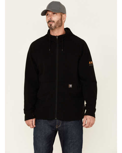 Image #1 - Ariat Men's Black Rebar Thermic Insulated Zip-Front Hooded Work Jacket, Black, hi-res