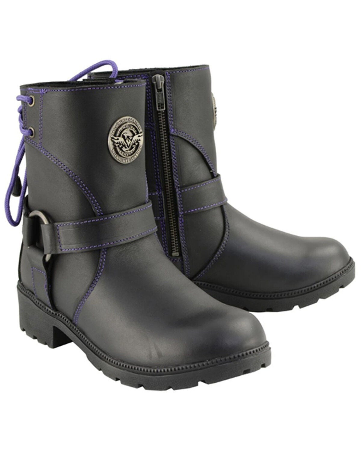 Milwaukee Leather Women's Harness Zip-Up Motorcycle Boots - Round Toe, Black, hi-res