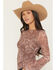 Image #2 - Ash & Violet Women's Floral Print Long Sleeve Mesh Shirt, Rust Copper, hi-res