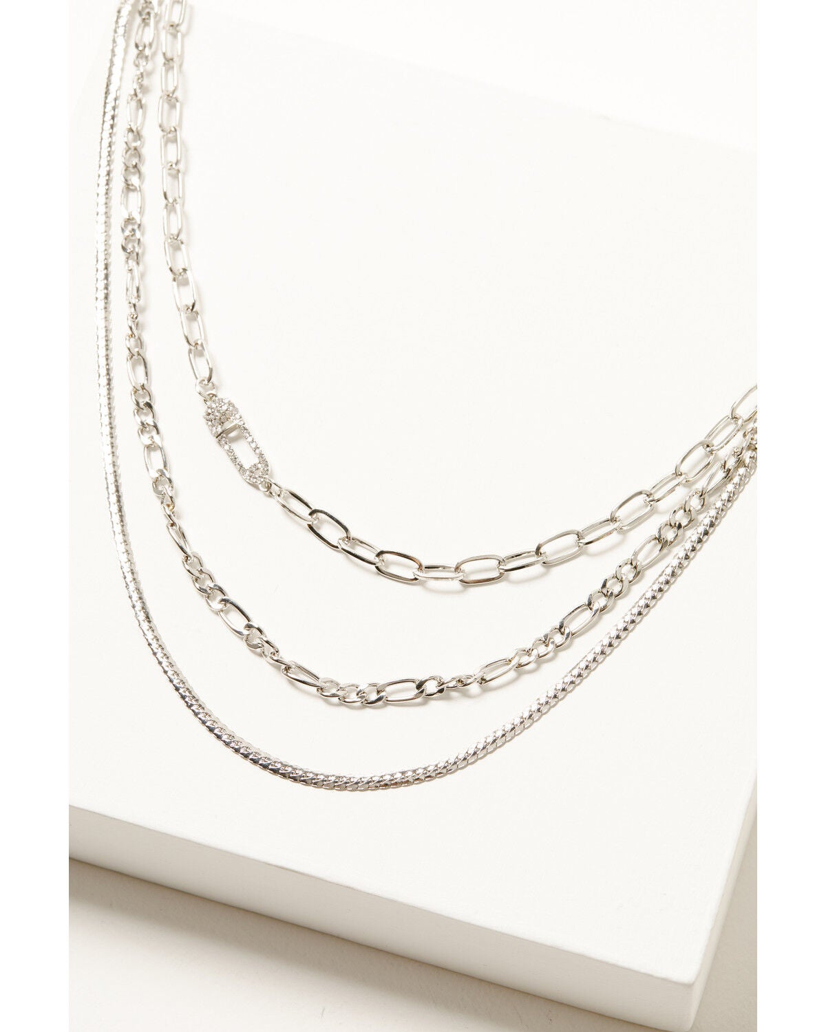 Shyanne Women's Layered Chain Safety Pin Necklace, Silver, hi-res