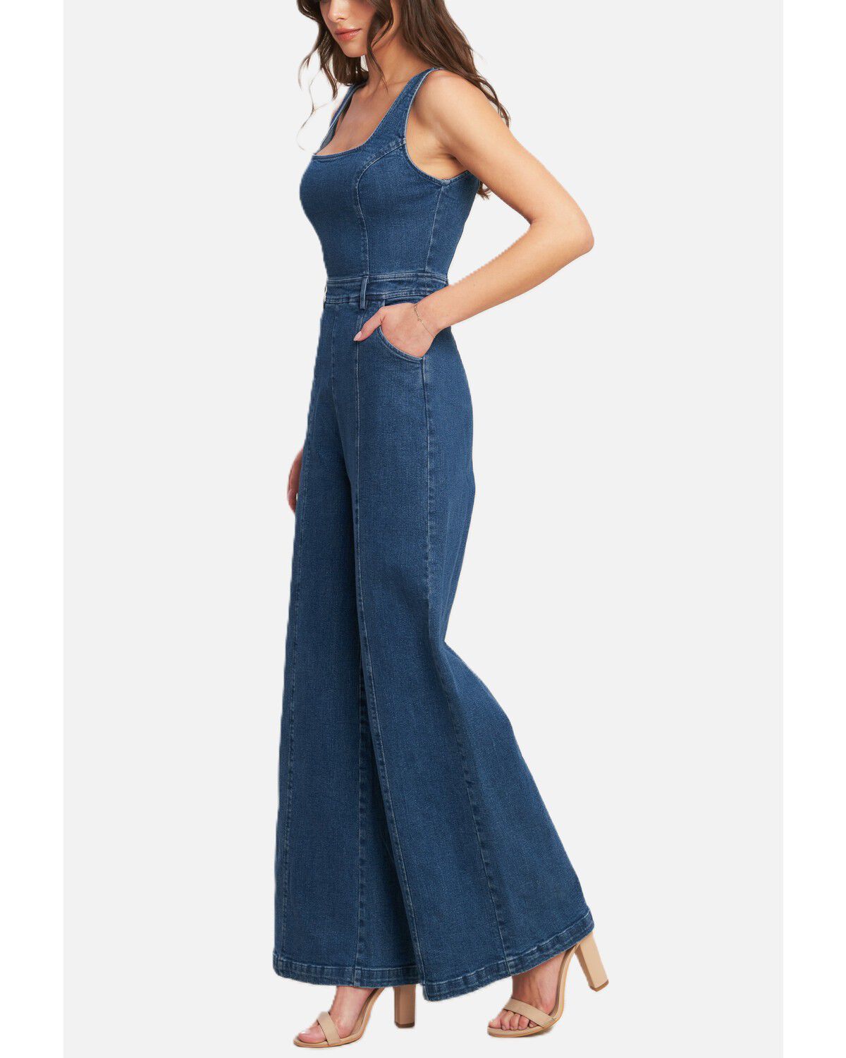 Image #3 - Flying Tomato Women's Dark Wash Sleeveless Front Seam Denim Jumpsuit, Dark Wash, hi-res