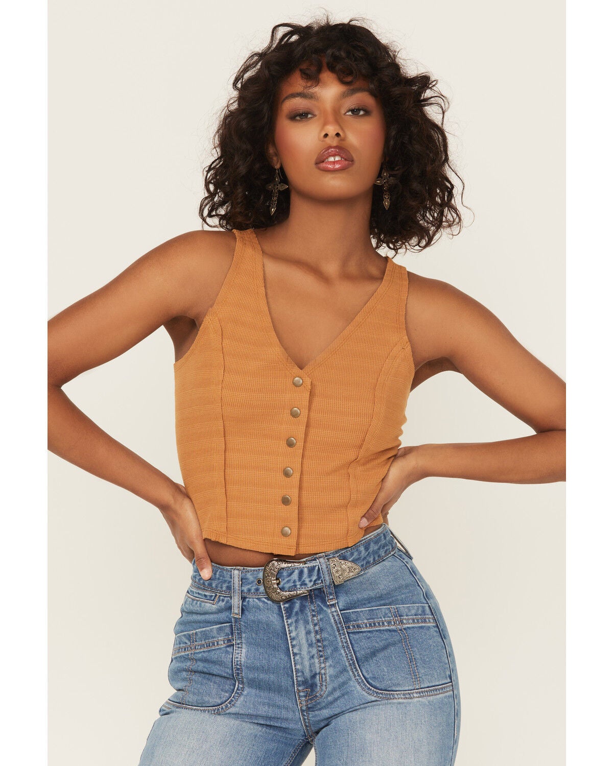 Cleo + Wolf Women's Ribbed Button-Up Vest, Lt Brown, hi-res