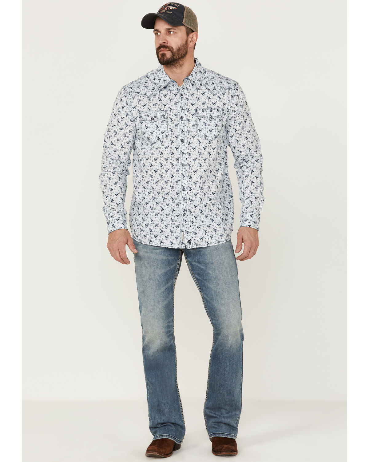 Image #2 - Moonshine Spirit Men's Bloom Floral Print Long Sleeve Snap Western Shirt, Light Blue, hi-res