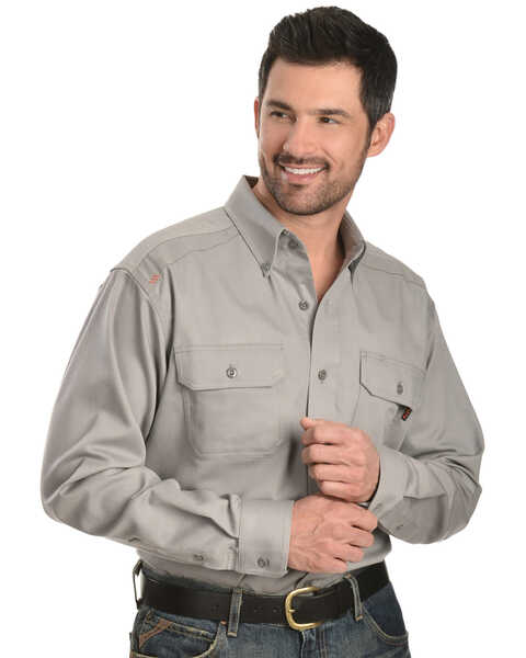 Image #1 - Ariat Men's Flame Resistant Solid Long Sleeve Work Shirt - Big & Tall, Silver, hi-res