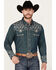 Image #1 - Scully Men's Denim Scroll Embroidered Long Sleeve Pearl Snap Western Shirt, Navy, hi-res