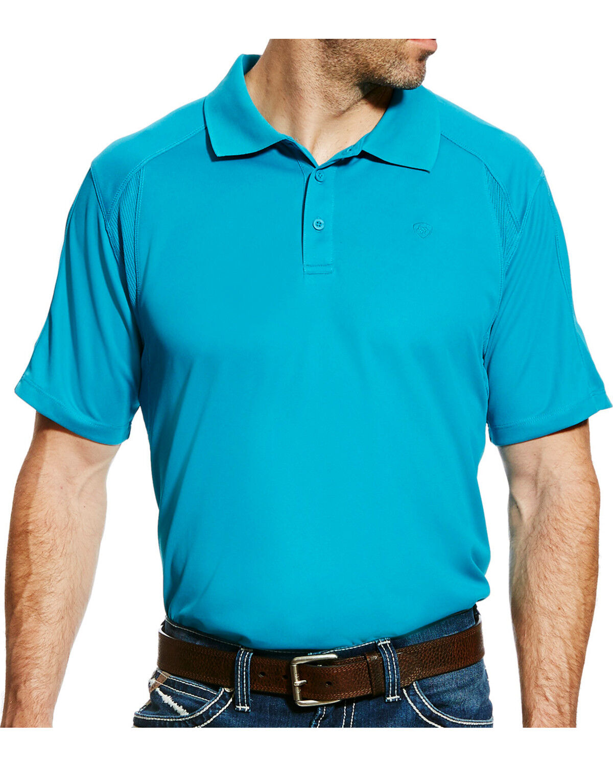 Image #1 - Ariat Men's AC Solid Short Sleeve Polo Shirt, Teal, hi-res
