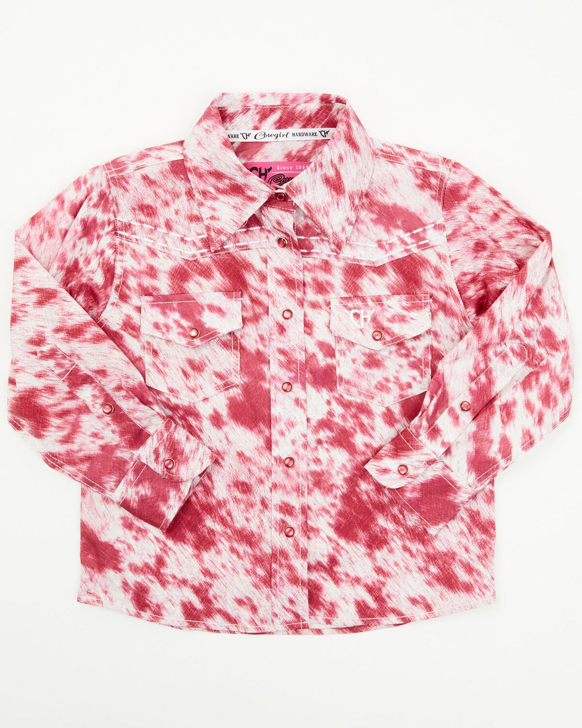 Cowgirl Hardware Toddler Girls' Cowhide Long Sleeve Snap Western Shirt, Pink, hi-res