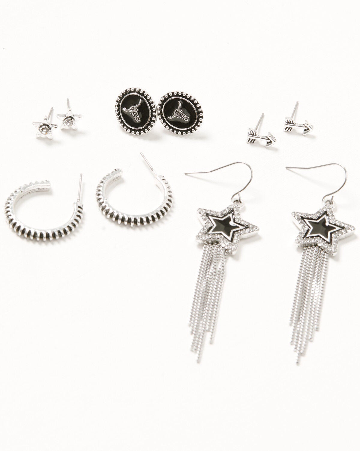 Image #1 - Shyanne Women's Arrows and Star Earring Set - 10 Piece, Silver, hi-res