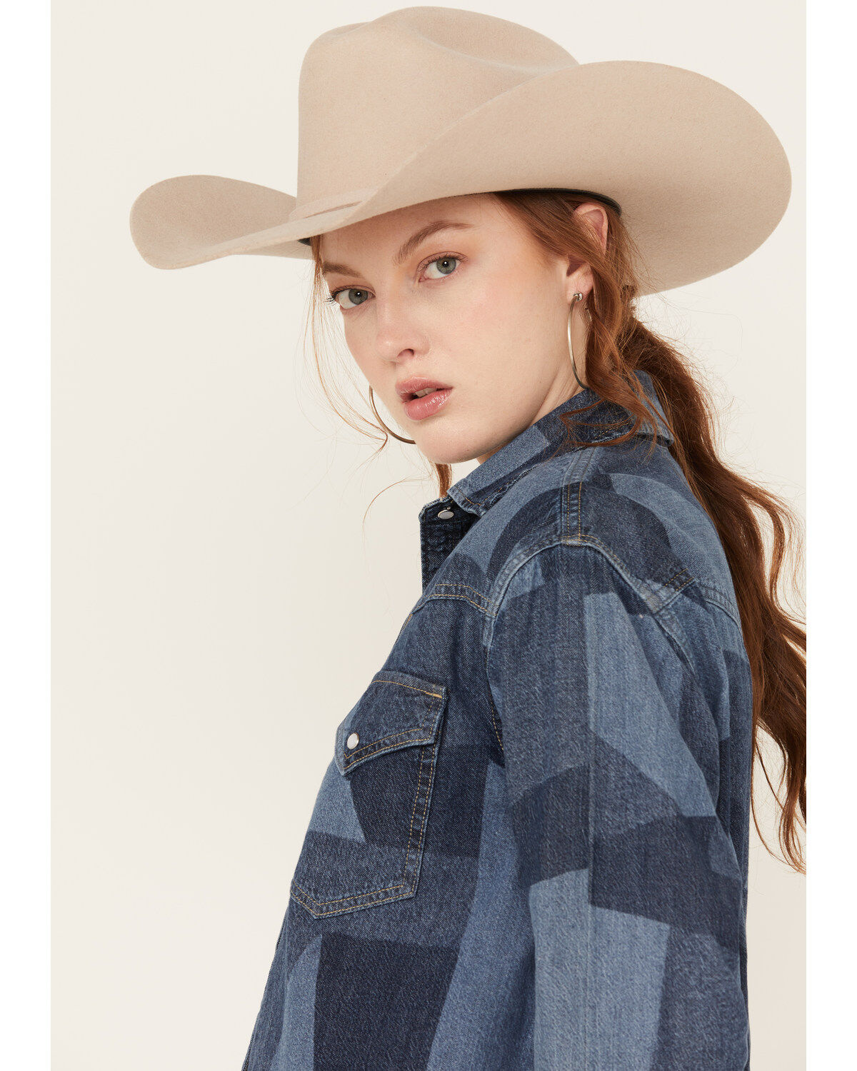 Image #2 - Levi's Women's Dylan Oversized Western Patchwork Print Long Sleeve Pearl Snap Shirt, Blue, hi-res