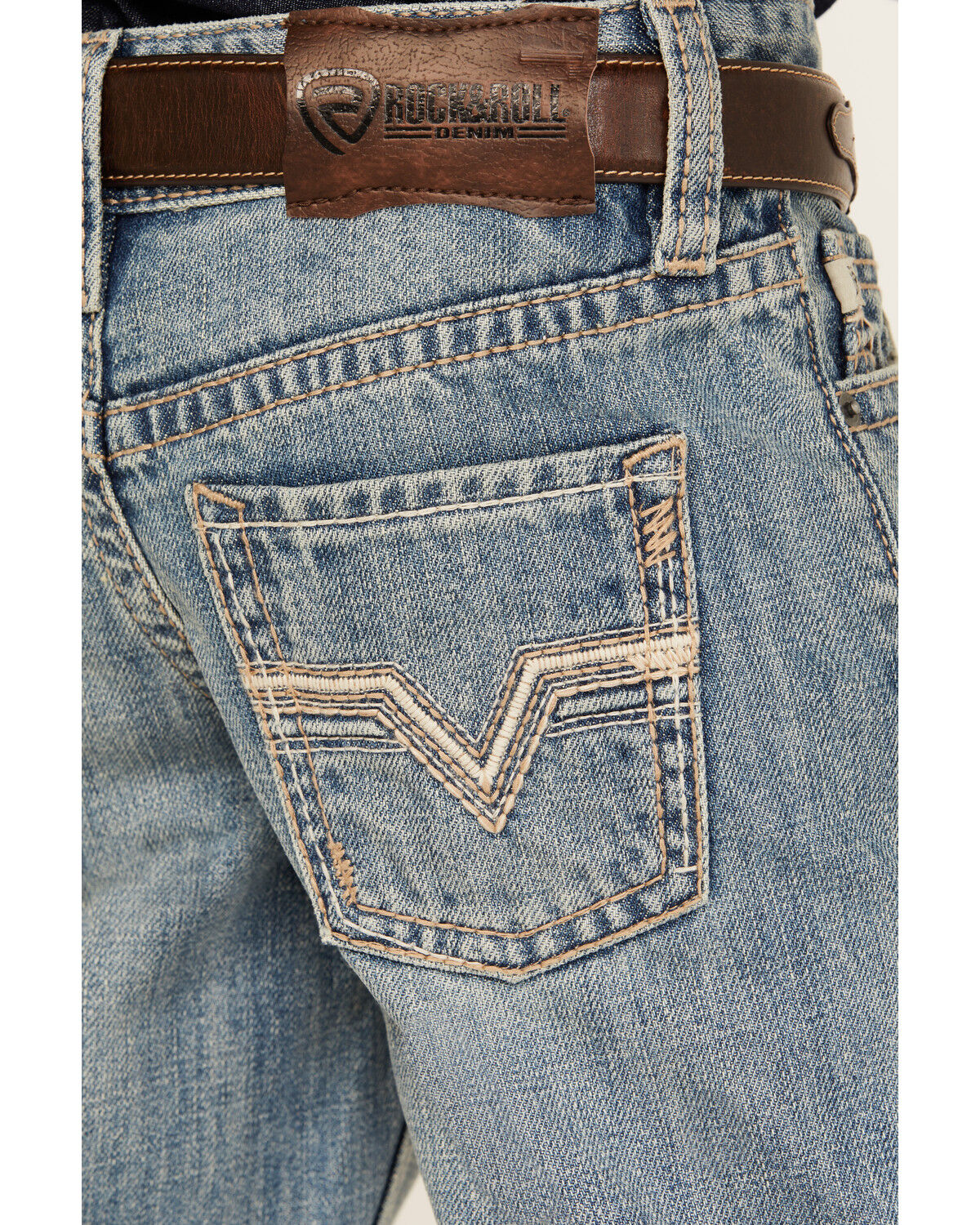 Image #4 - Rock & Roll Denim Boys' Light Wash V Stitch Bootcut Jeans, Blue, hi-res