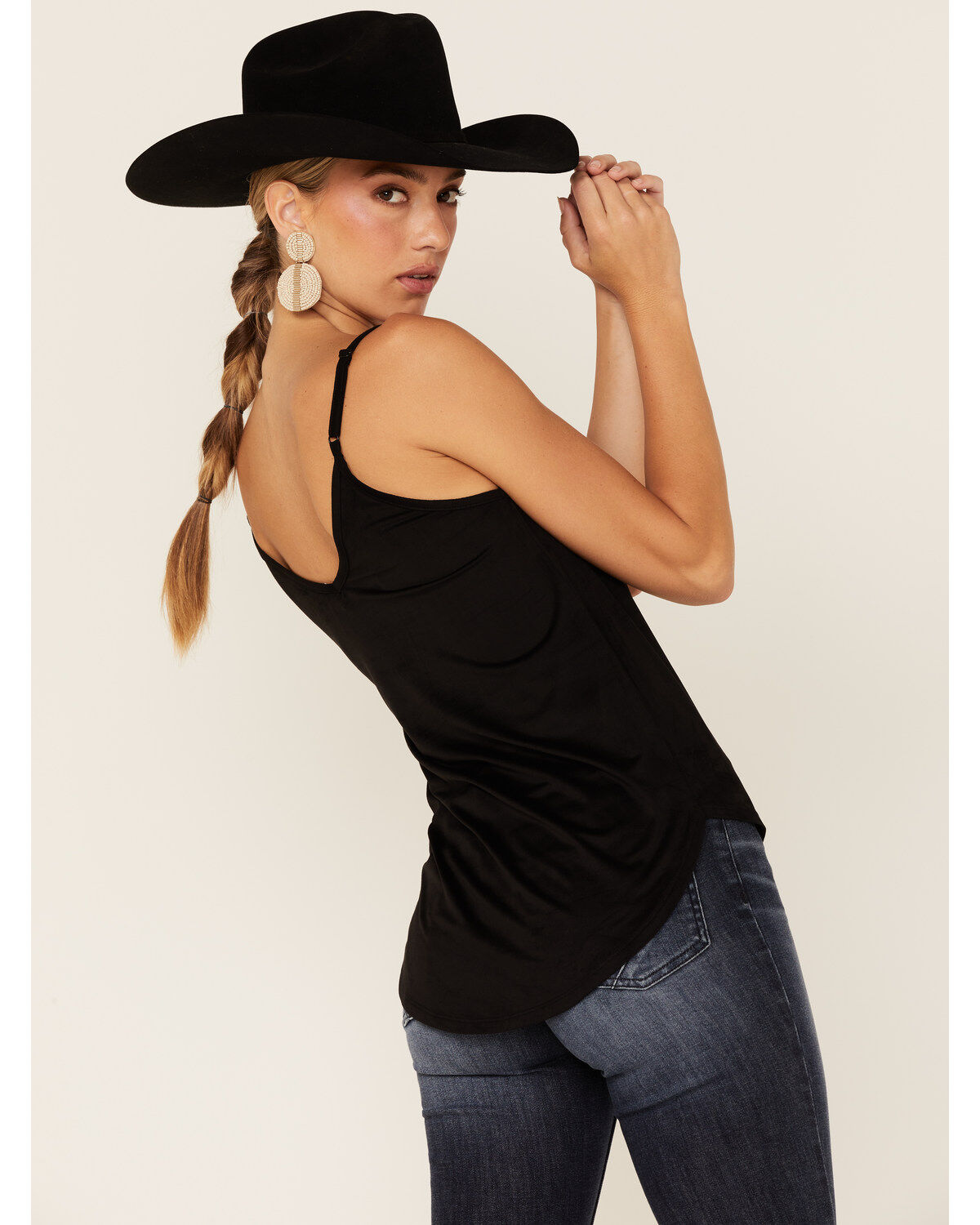 Image #4 - Shyanne Women's Faux Suede Latter Trim Cami, Black, hi-res