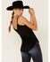 Shyanne Women's Faux Suede Latter Trim Cami , Black, hi-res