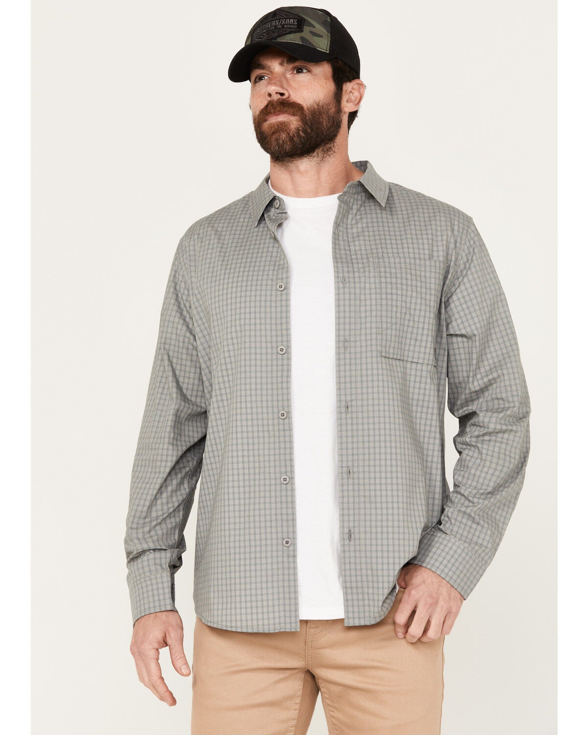 Brothers and Sons Men's Newkirk Plaid Print Long Sleeve Button-Down Western Performance Shirt, White, hi-res
