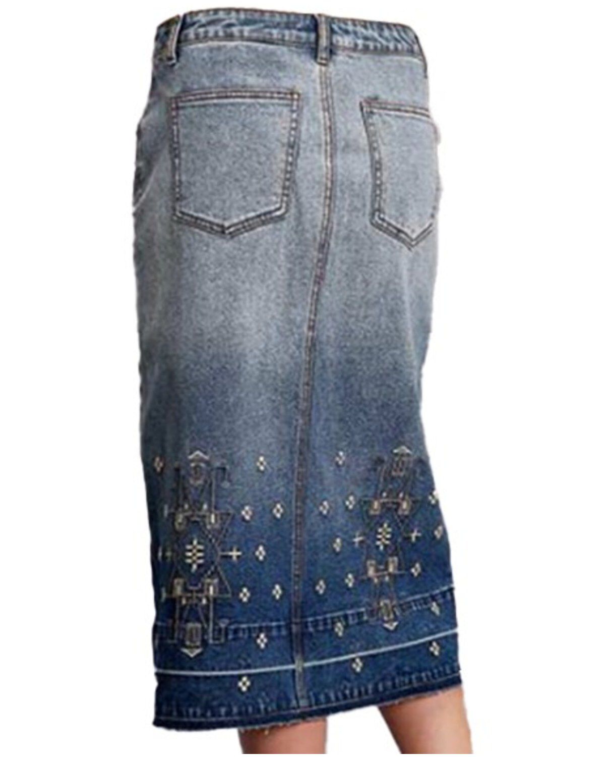 Image #2 - Stetson Women's Embroidered Long Denim Skirt, Blue, hi-res
