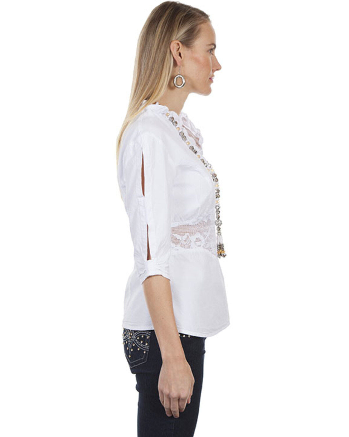 Image #2 - Cantina by Scully Women's White Lace Peek-A-Boo Blouse, , hi-res