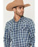 Image #2 - Cody James Men's Conaway Denim Plaid Print Long Sleeve Snap Western Shirt, Blue, hi-res