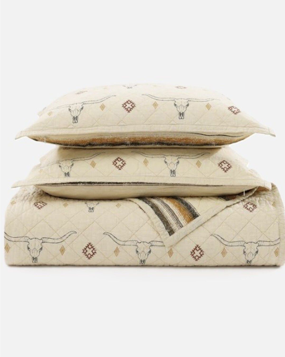Image #2 - HiEnd Accents Maverick Longhorns Reversible Twin Size Quilt Set - 2 Piece, Tan, hi-res