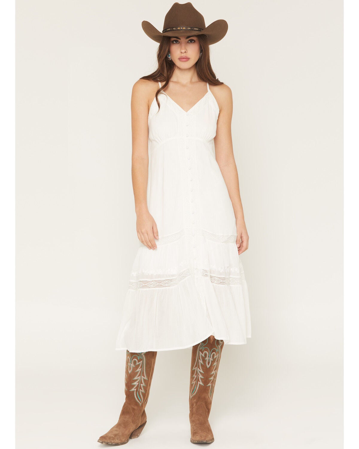 Image #2 - Shyanne Women's Button-Front Lace Trim Midi Dress, White, hi-res