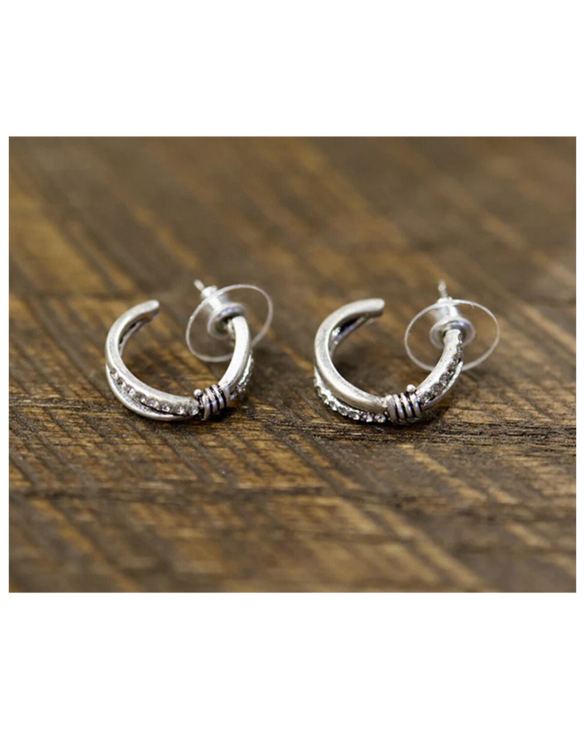 Image #1 - Lainey Wilson Women's Barbed Wire Embellished Hoop Earrings, Silver, hi-res