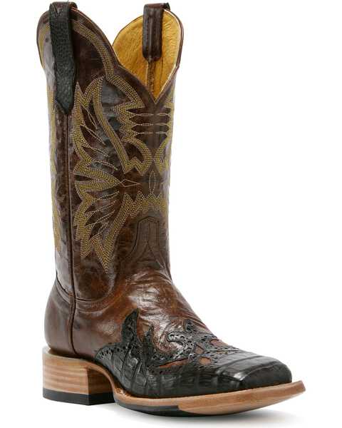 Cinch Caiman Wingtip Cowboy Boots - Square Toe, Chocolate, hi-res
