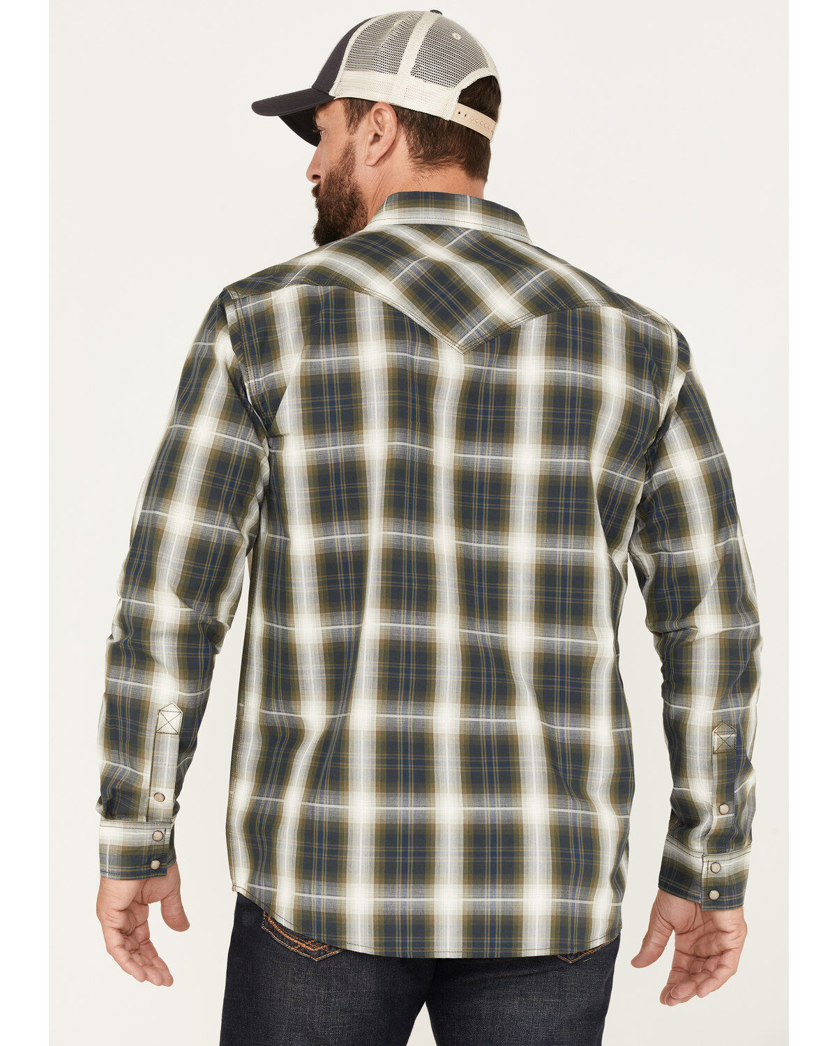 Image #4 - Moonshine Spirit Men's All Day Long Large Plaid Snap Western Shirt, Green, hi-res