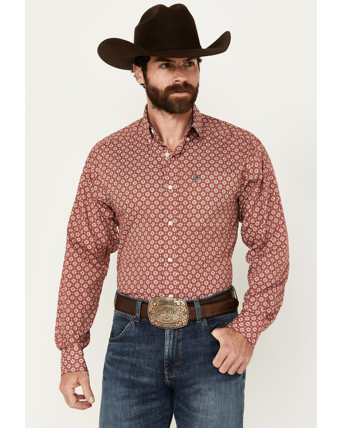 Men's Ariat Gideon Medallion Print Long Sleeve Button-Down Western Shi