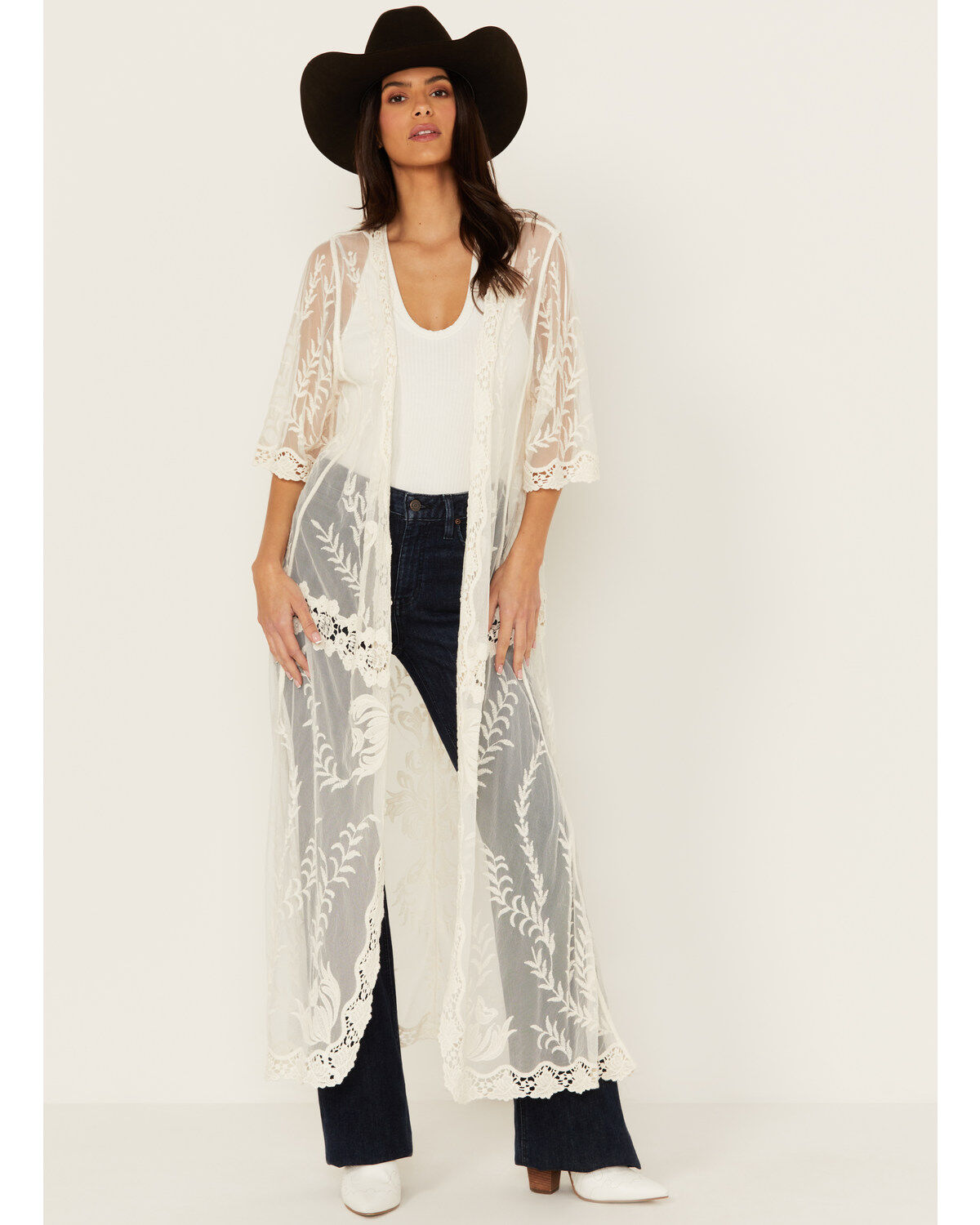 Women's Shyanne Long Knit Lace Kimono