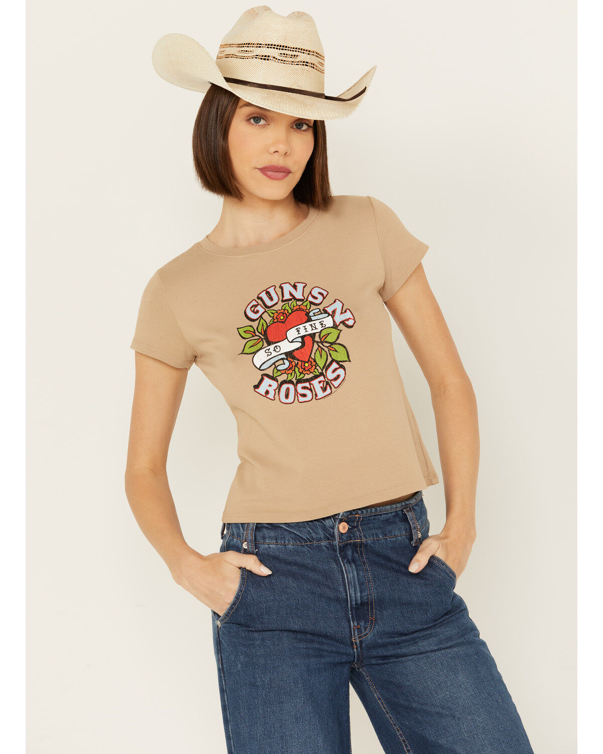 Women's People of Leisure Guns N' Roses Short Sleeve Baby Tee