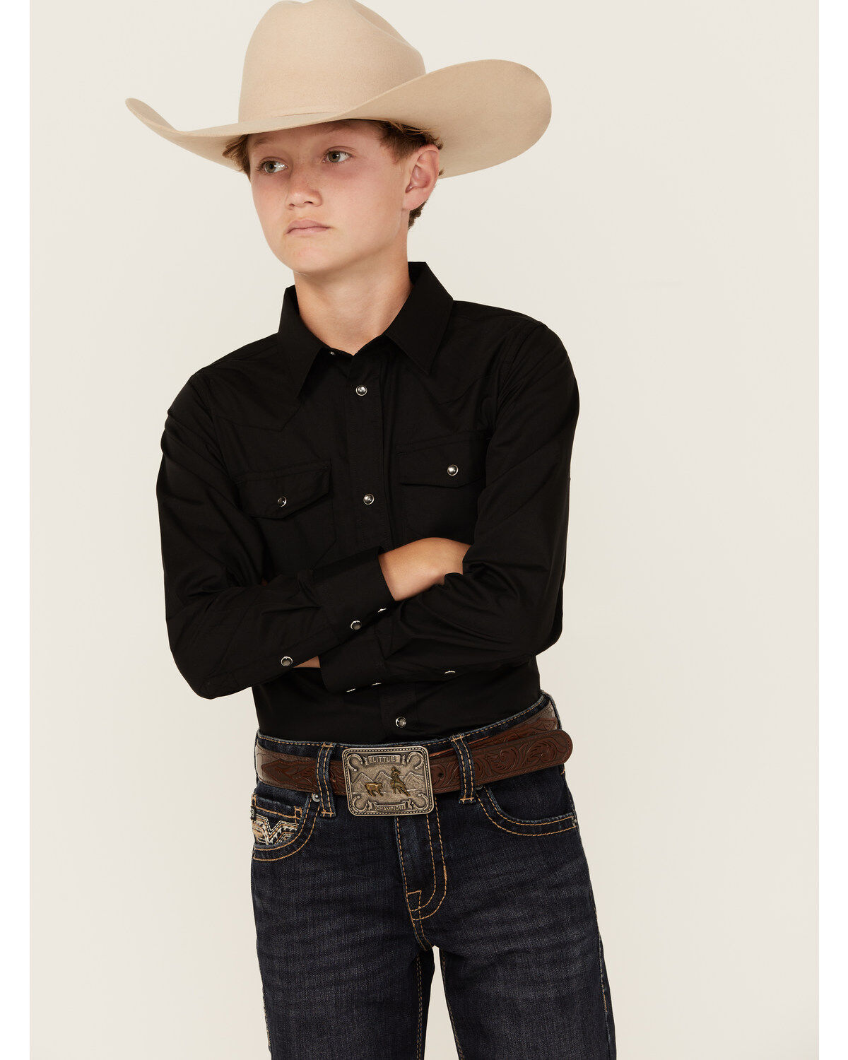 Boys' Gibson Trading Co Solid Long Sleeve Pearl Snap Western Shirt