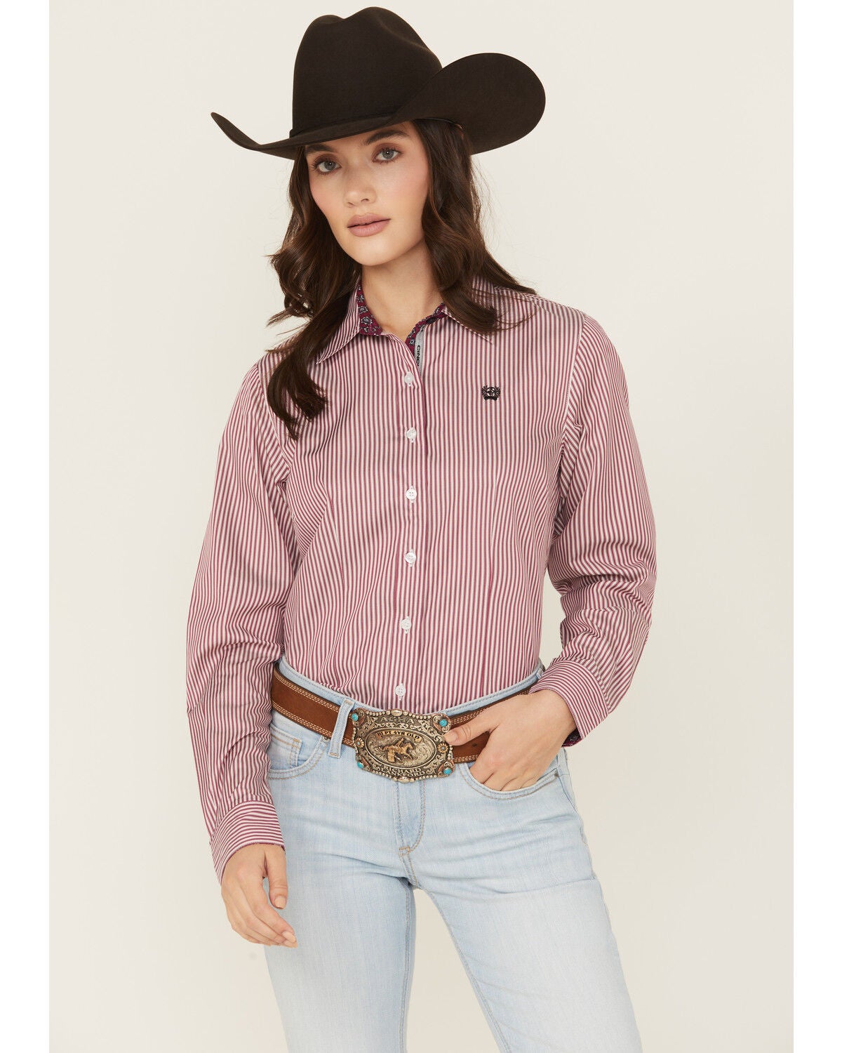 Women's Cinch Boot Barn Exclusive Striped Print Long Sleeve Button-Dow