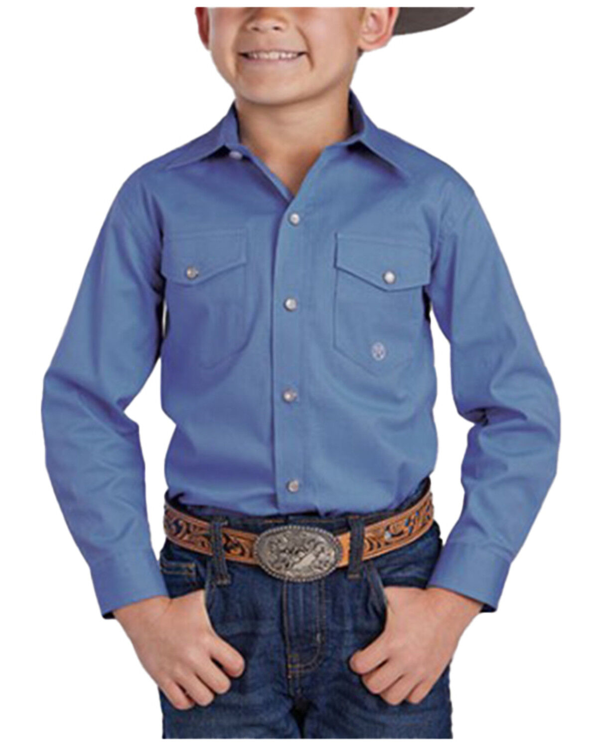 Boys' Roper Solid Long Sleeve Snap Stretch Western Shirt