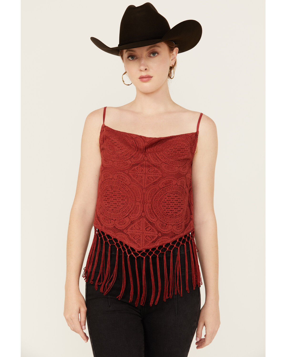 Women's Rock & Roll Denim Medallion Print Lurex Fringe Tank