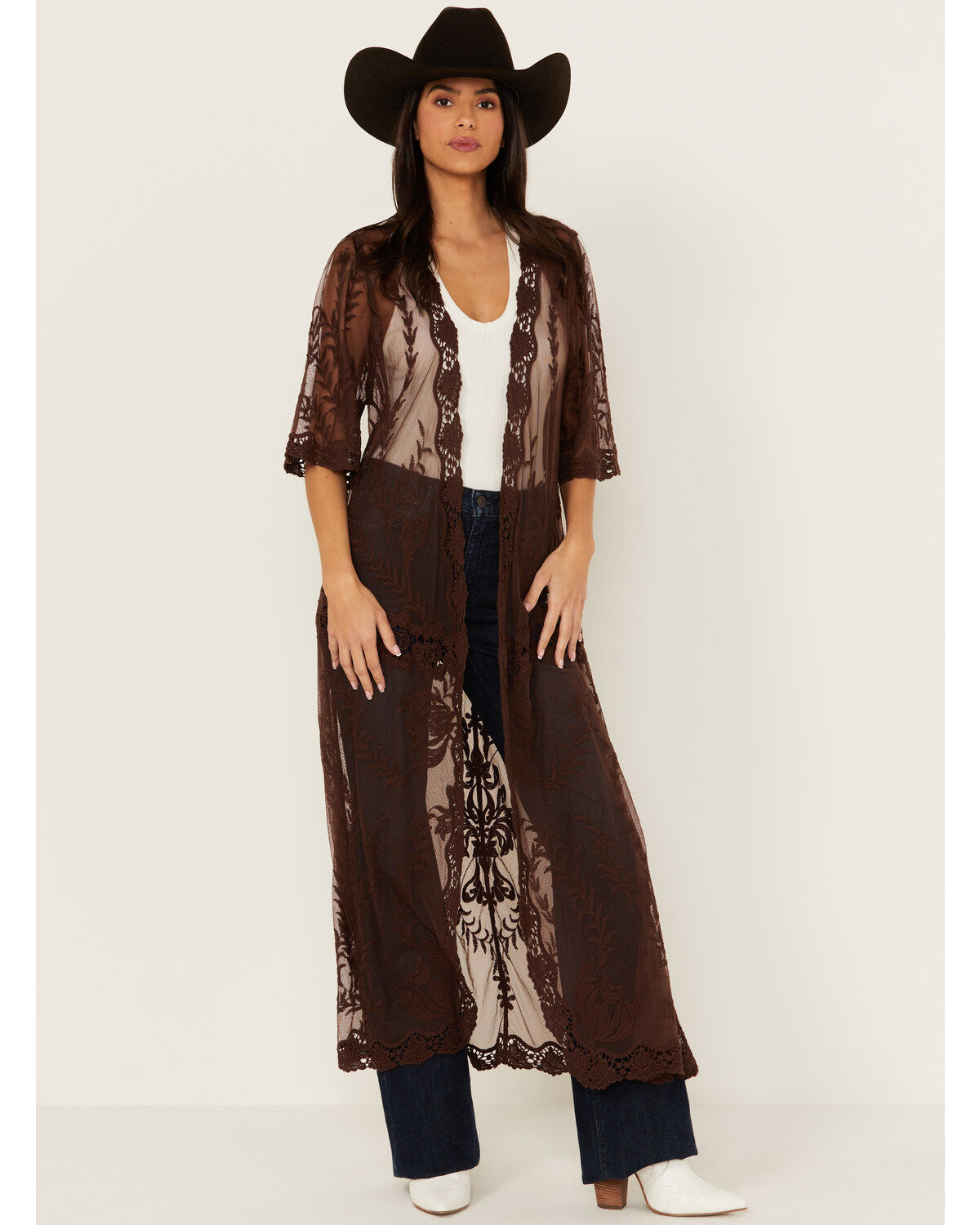 Women's Shyanne Long Knit Lace Kimono