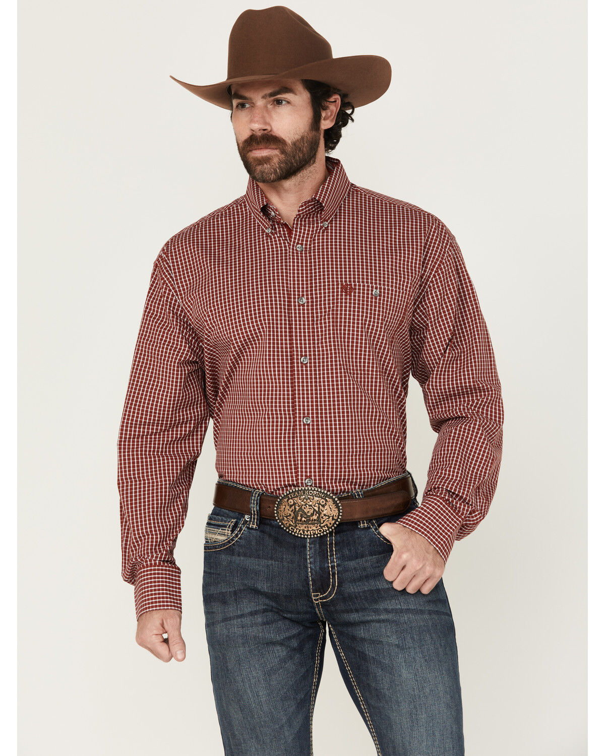 Men's Wrangler George Strait by Checkered Print Long Sleeve Button-Dow