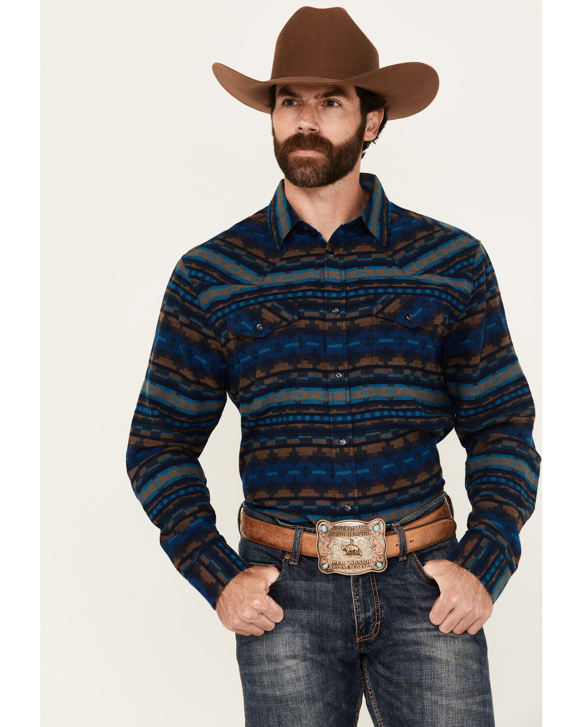 Men's Cody James Detroit Southwestern Print Long Sleeve Snap Flannel S