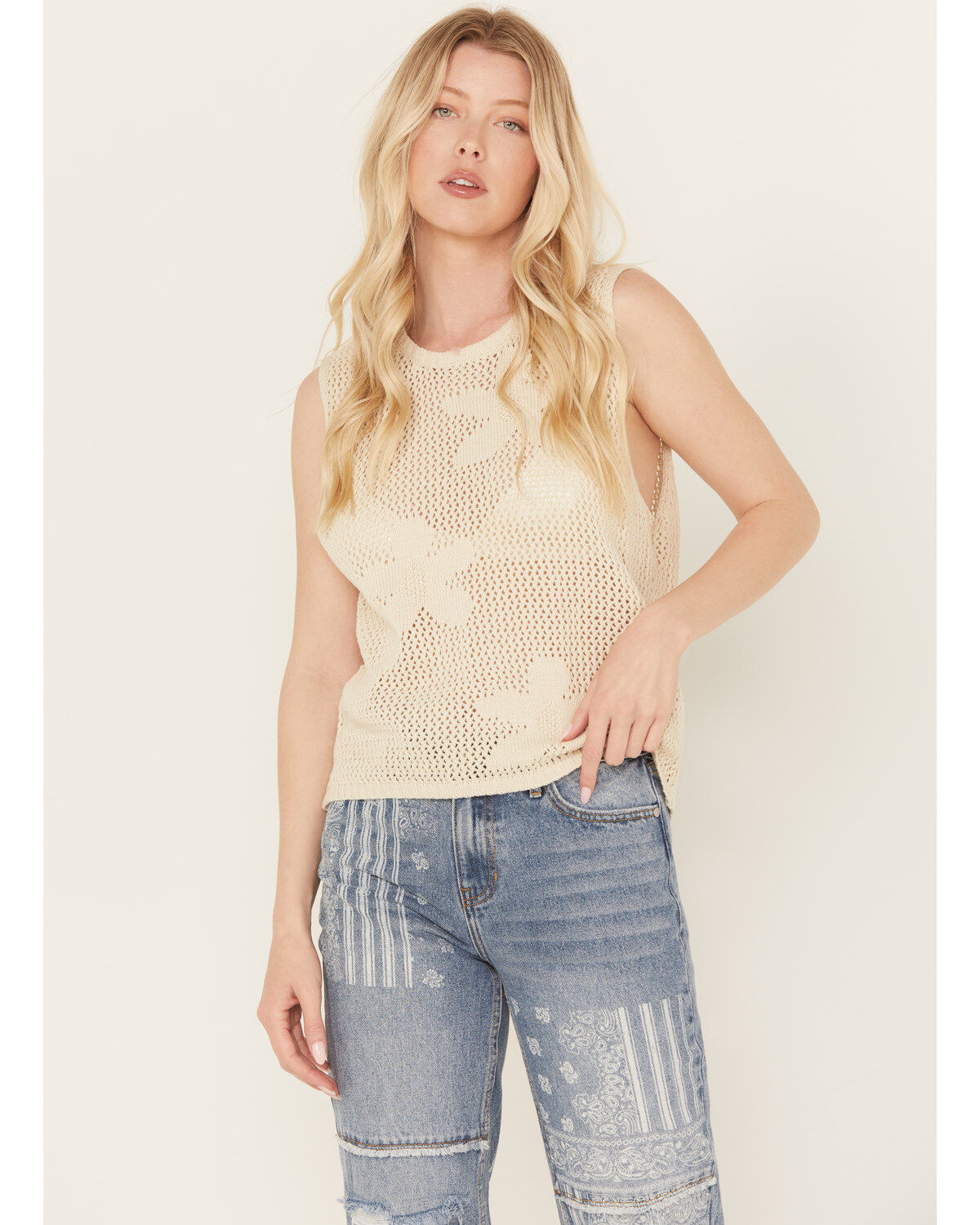Women's By Together Floral Crochet Sleeveless Top