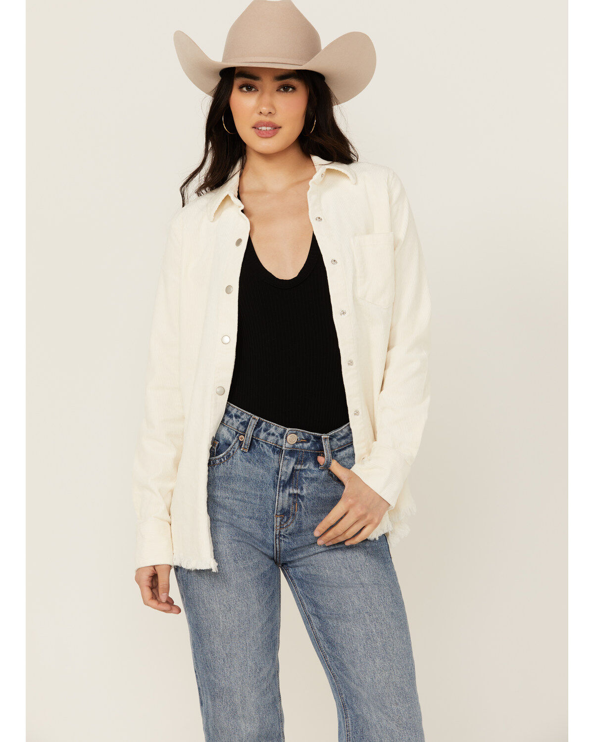 Women's Rock & Roll Denim Corduroy Long Sleeve Snap Shirt