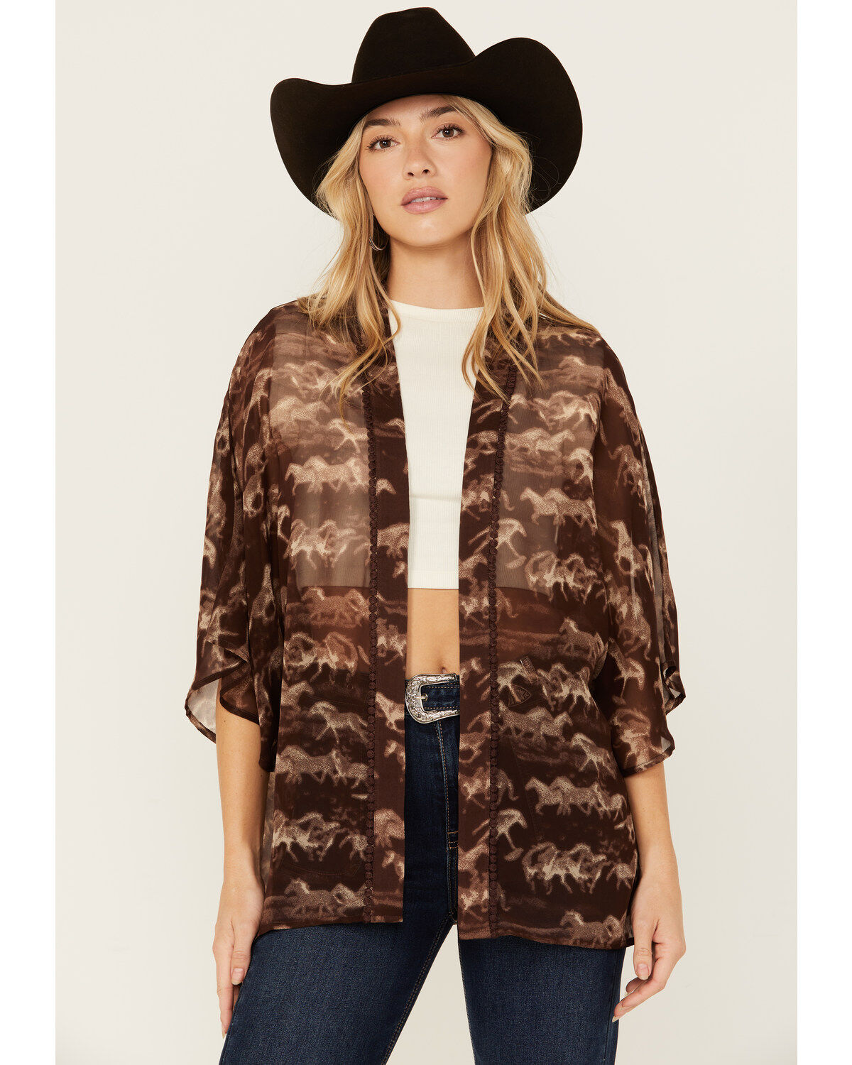 Women's Shyanne Horse Print Chiffon Short Kimono