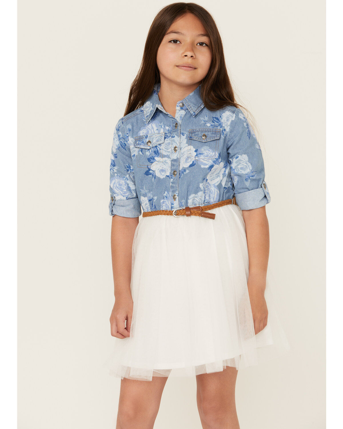 Girls' Sugar California Floral Print Denim Dress
