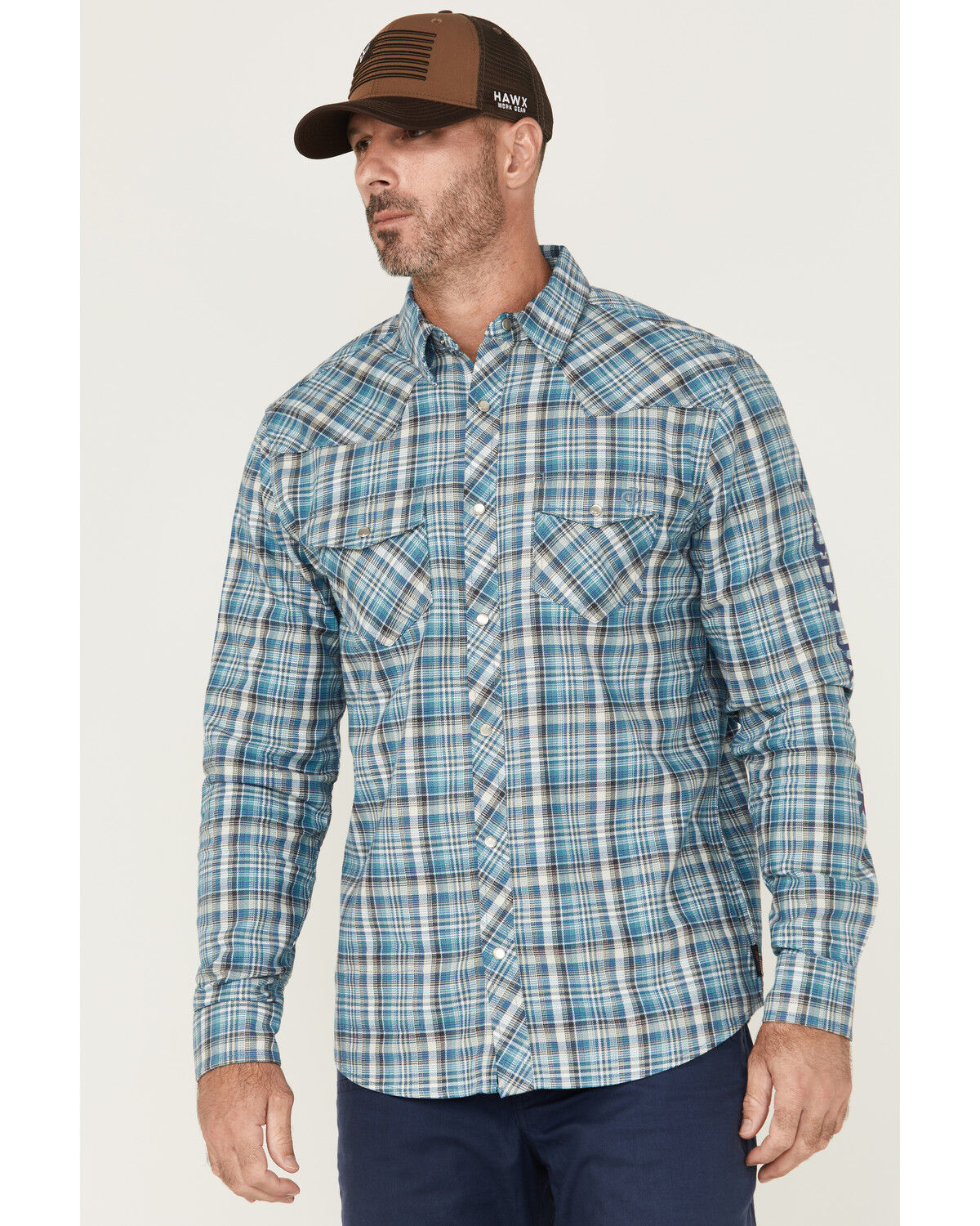 Men's Cody James FR Plaid Print Long Sleeve Pearl Snap Stretch Western