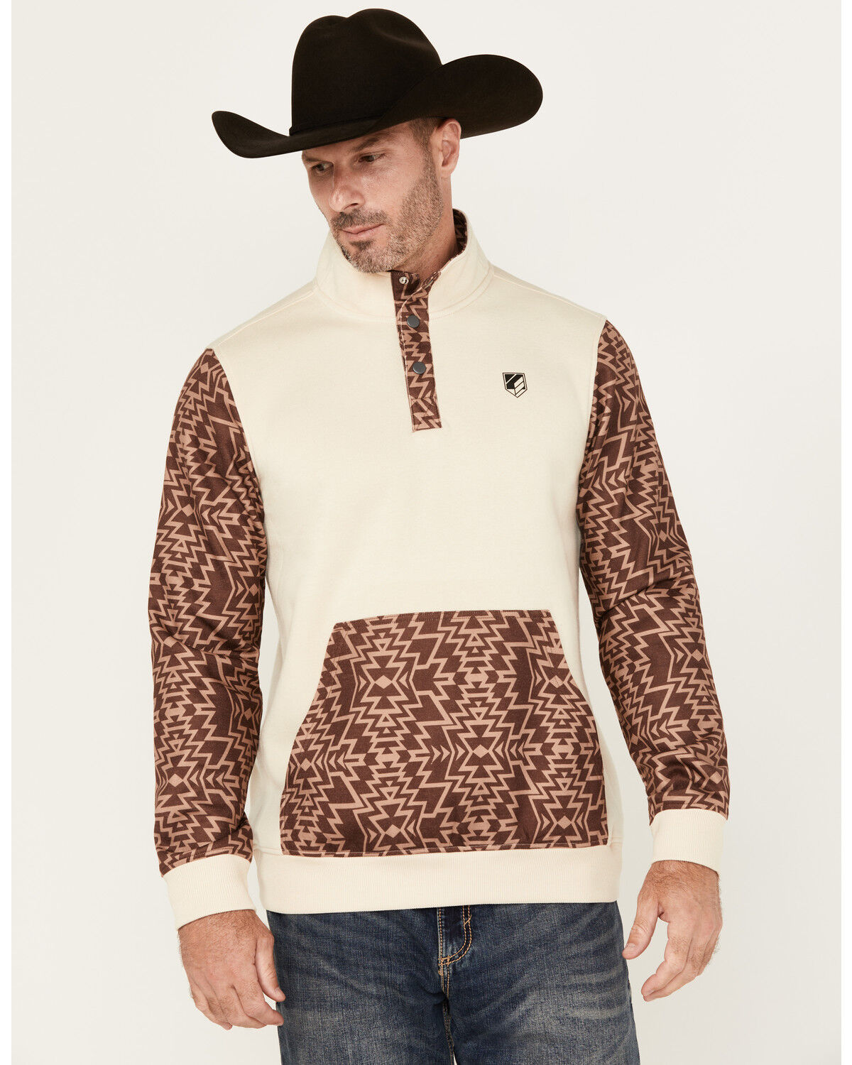 Men's RANK 45 Rosczow Southwestern Color Block 1/4 Snap Fleece Pullov