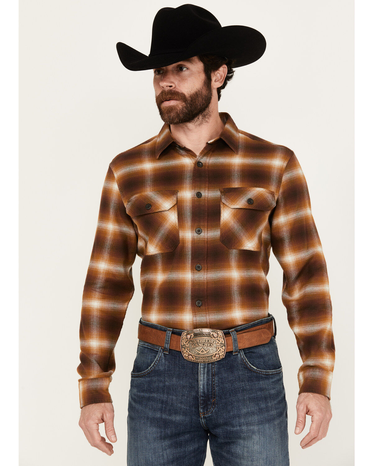 Men's Pendleton Burnside Plaid Print Long Sleeve Button-Down Flannel S