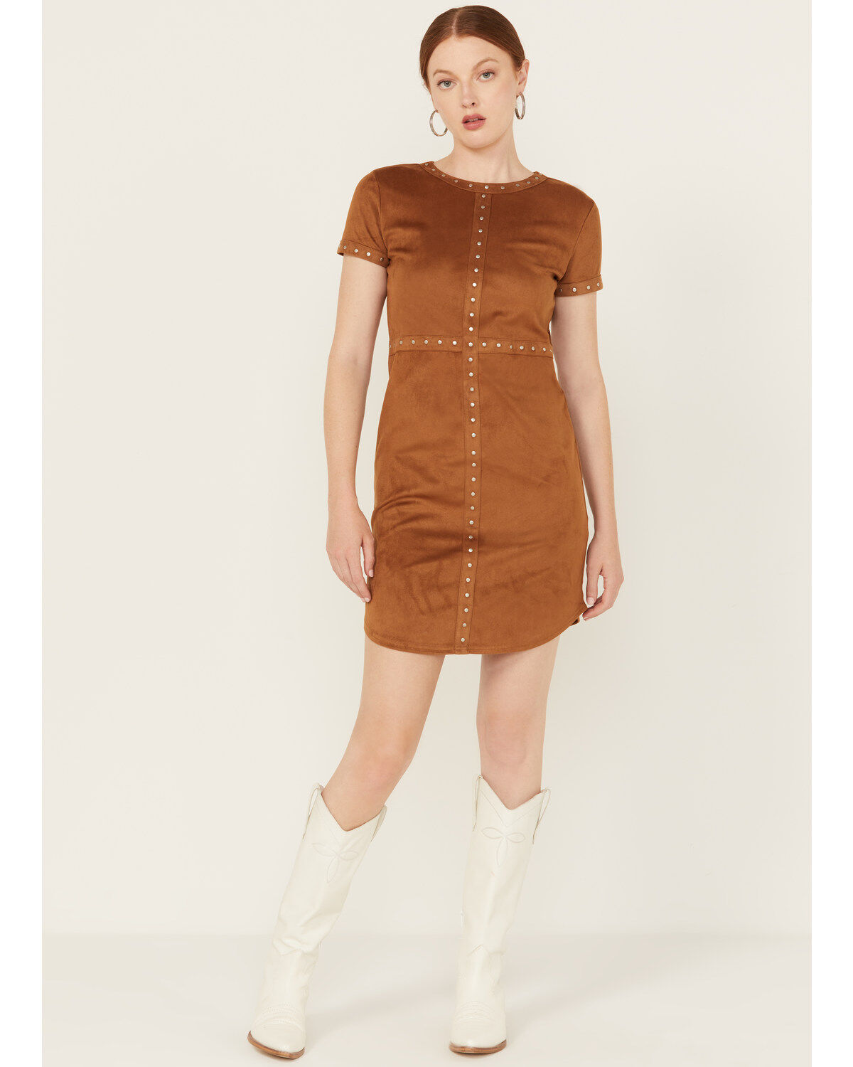 Women's Panhandle Faux Suede Studded Short Sleeve Mini Dress