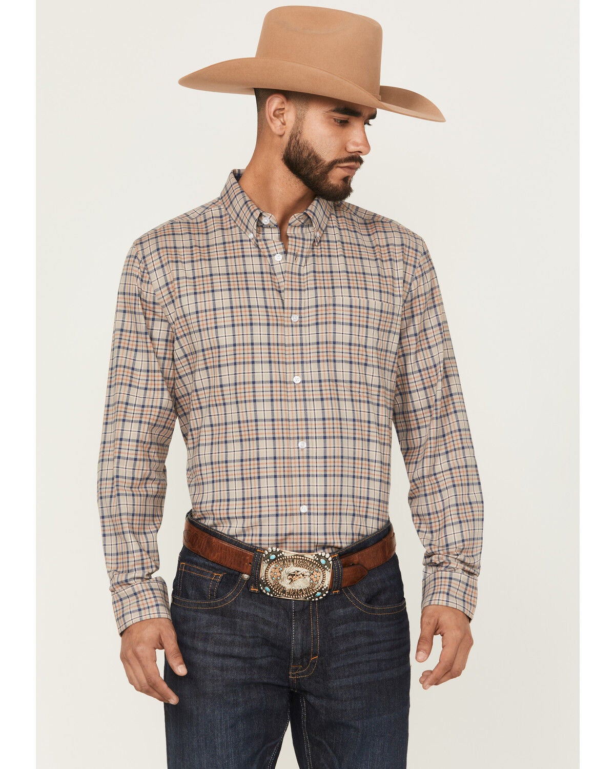 Men's Cody James Let's Mosey Plaid Print Long Sleeve Button-Down Stret