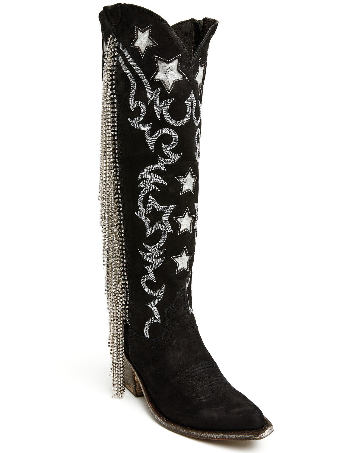 Women's Liberty Black Narel Inlay Fringe Tall Western Boots - Snip Toe