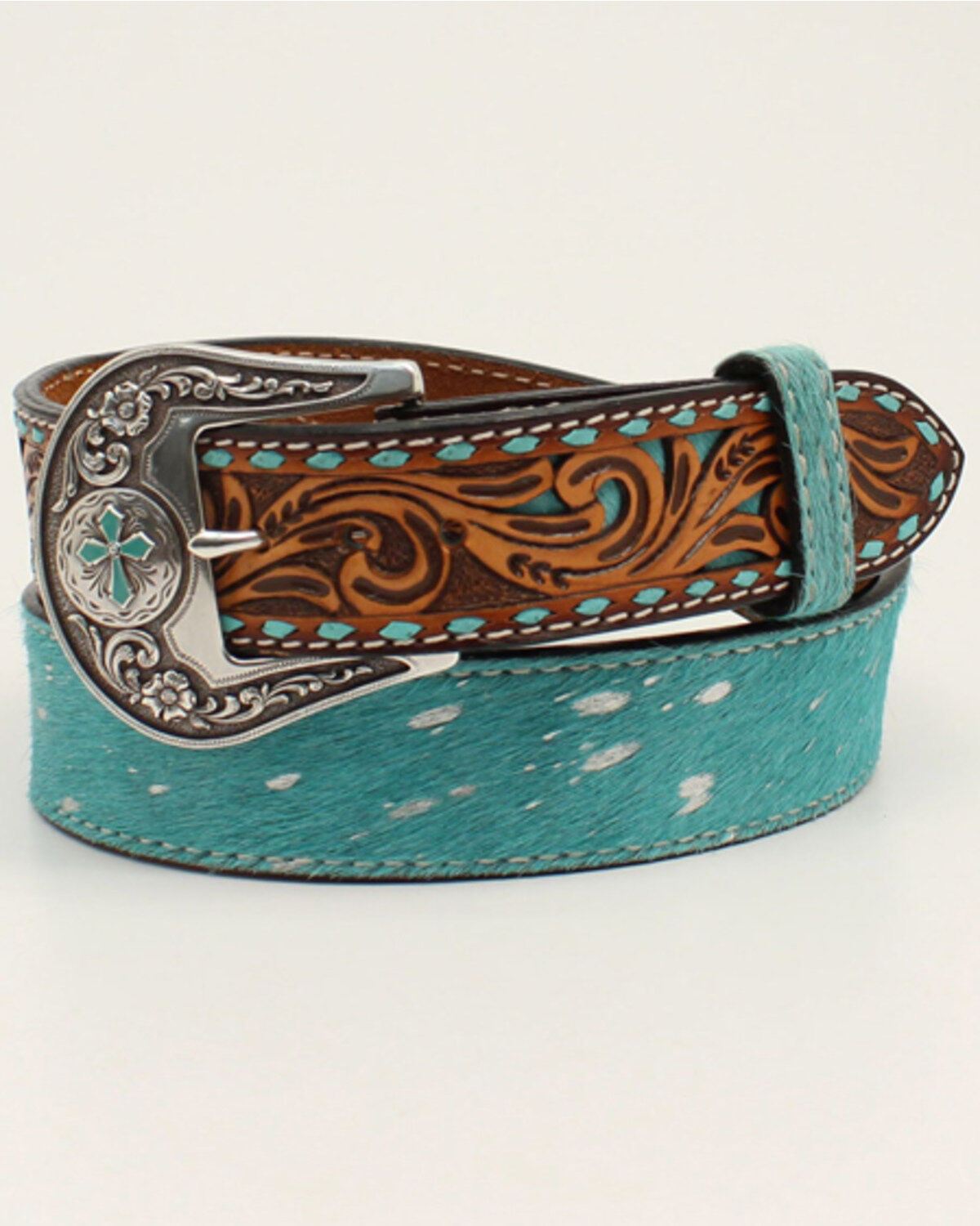 Women's Angel Ranch Tooled Tabs Hair-On Western Belt