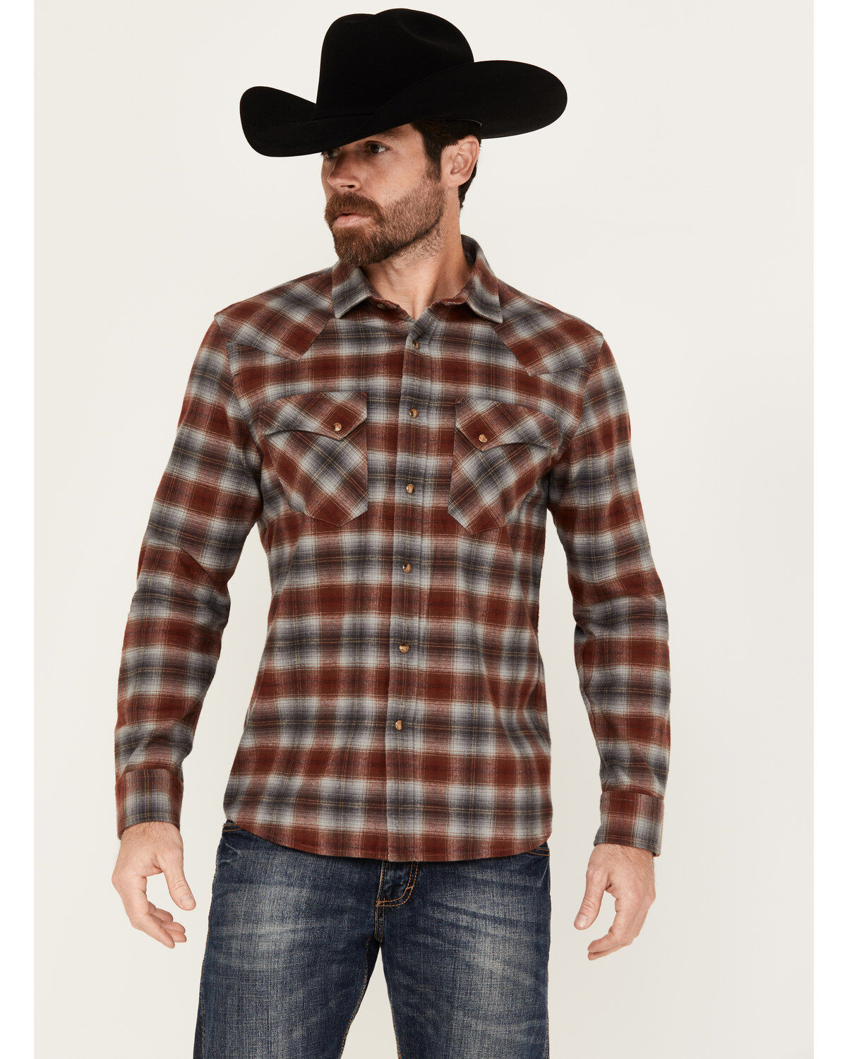 Men's Pendleton Wyatt Plaid Print Long Sleeve Snap Western Flannel Shi
