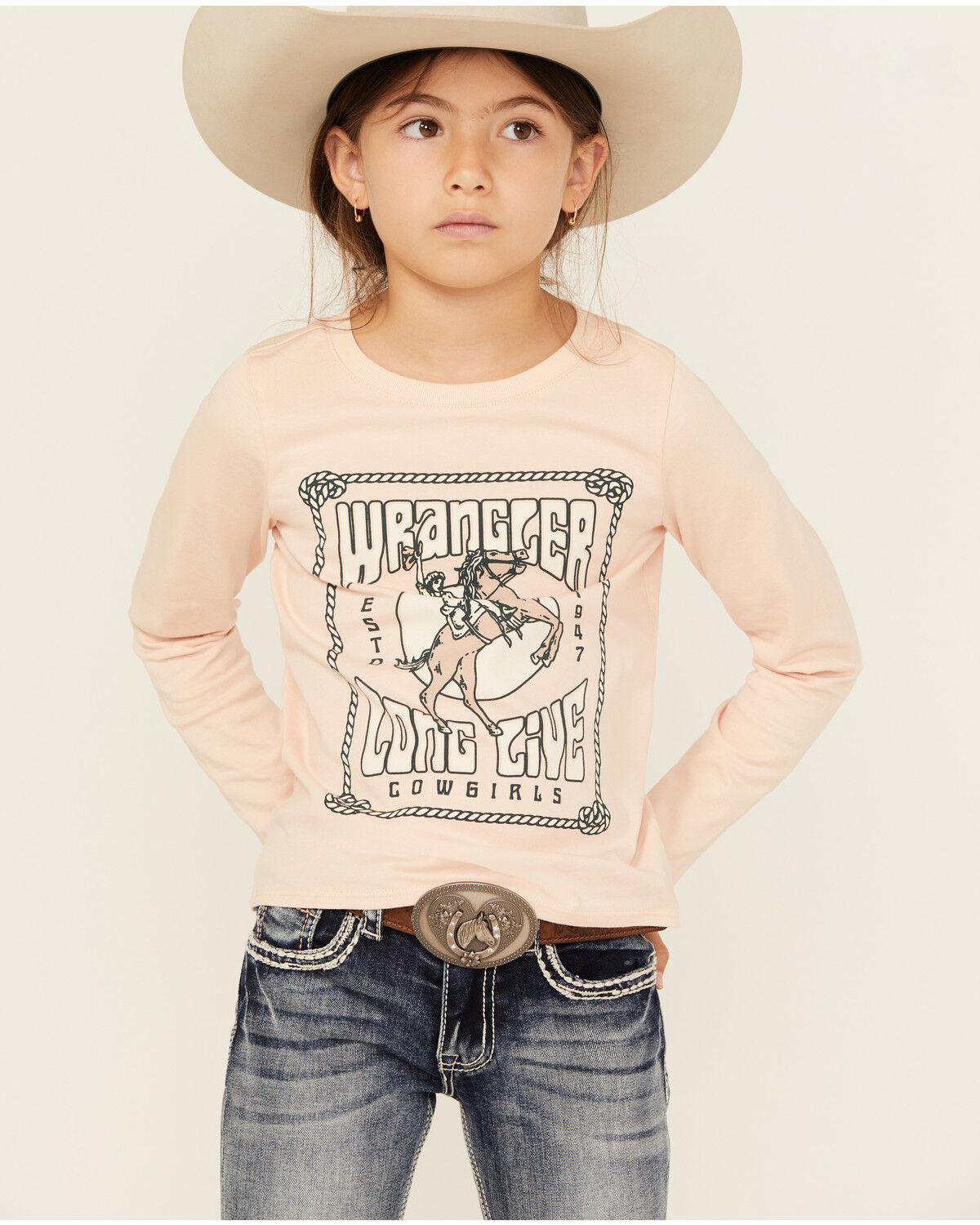 Girls' Wrangler Long Live Cowgirls Long Sleeve Graphic Shirt