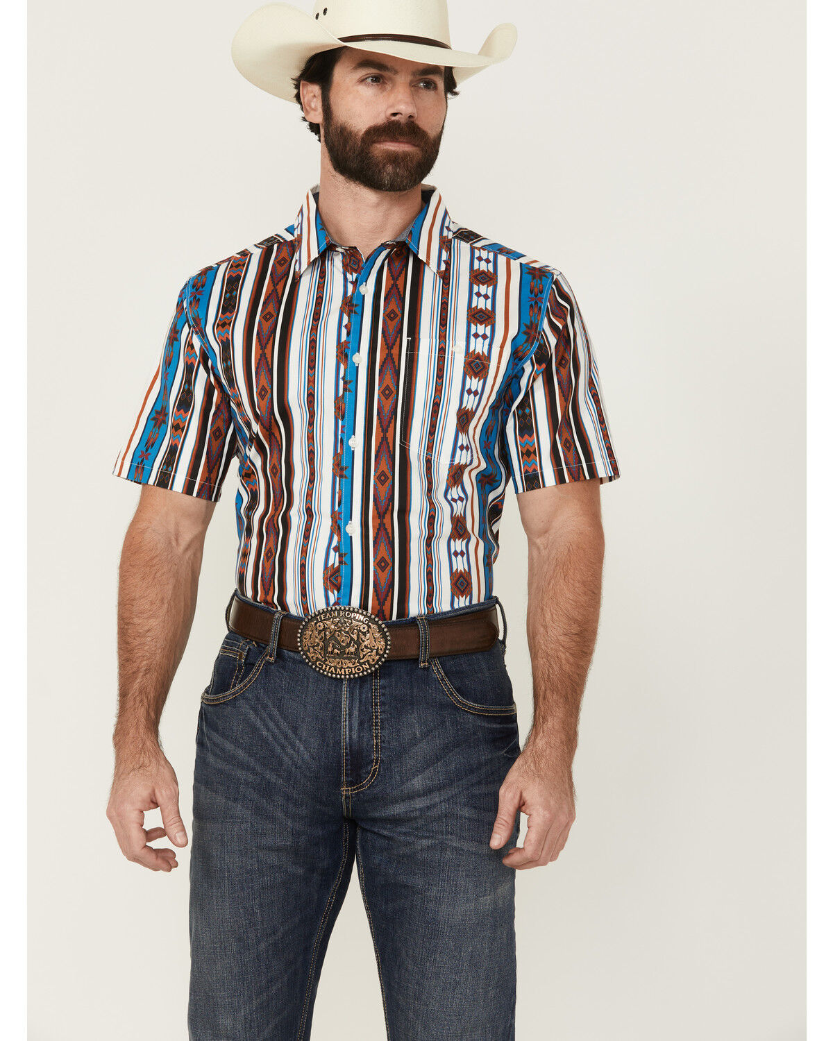Men's RANK 45 Dylon Southwestern Striped Print Short Sleeve Button-Do