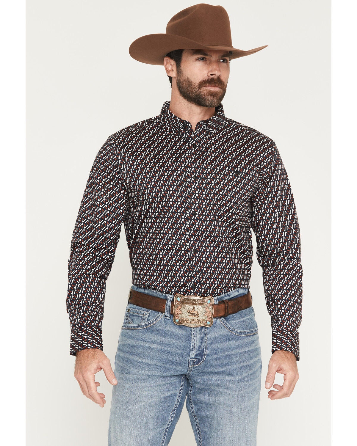 Men's RANK 45 Rough Road Geo Print Long Sleeve Button-Down Stretch We